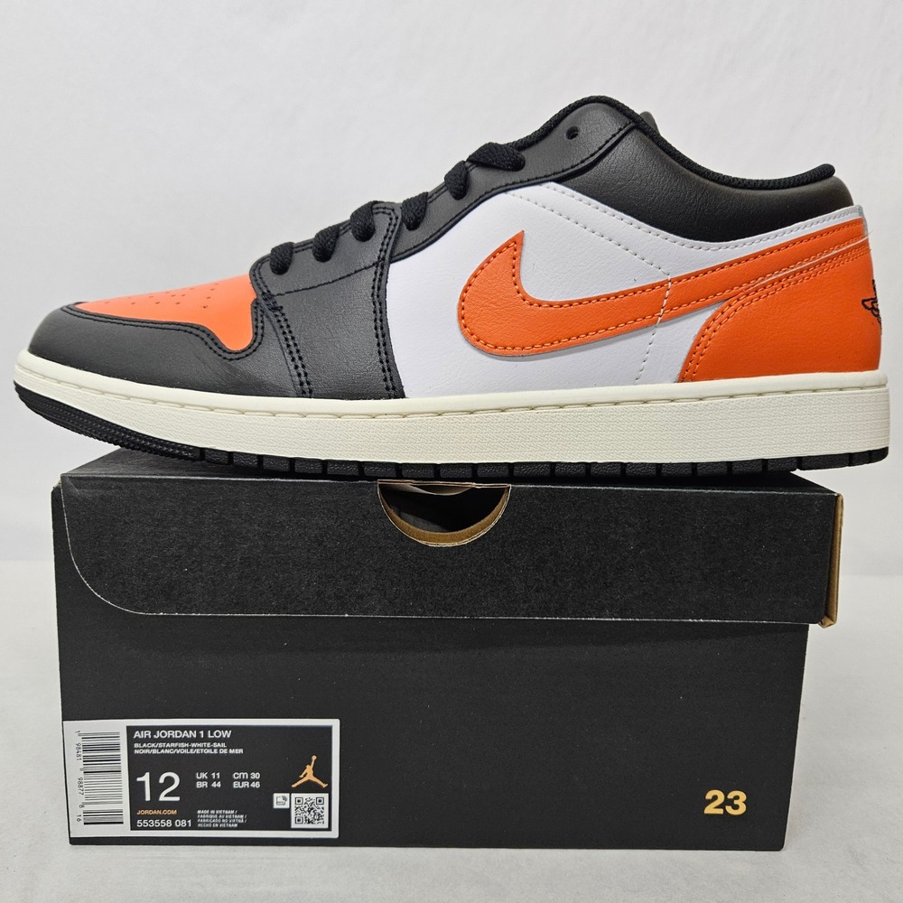 Nike Air Jordan 1 Low Sneakers‎ 553558-081 Black Starfish White Mens Size 12